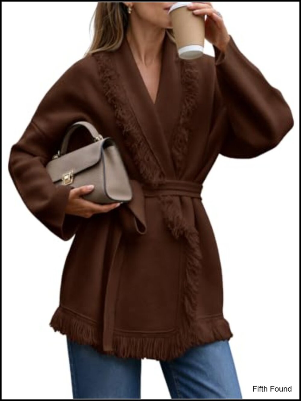 Saodimallsu Fringe Cardigan Sweater with Belt Women's